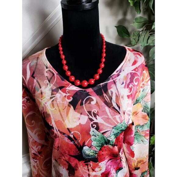 Indigo Soul Tunic Top Womens 1X Multicolor Floral Print Boho Blouse Stretchy - Picture 3 of 10